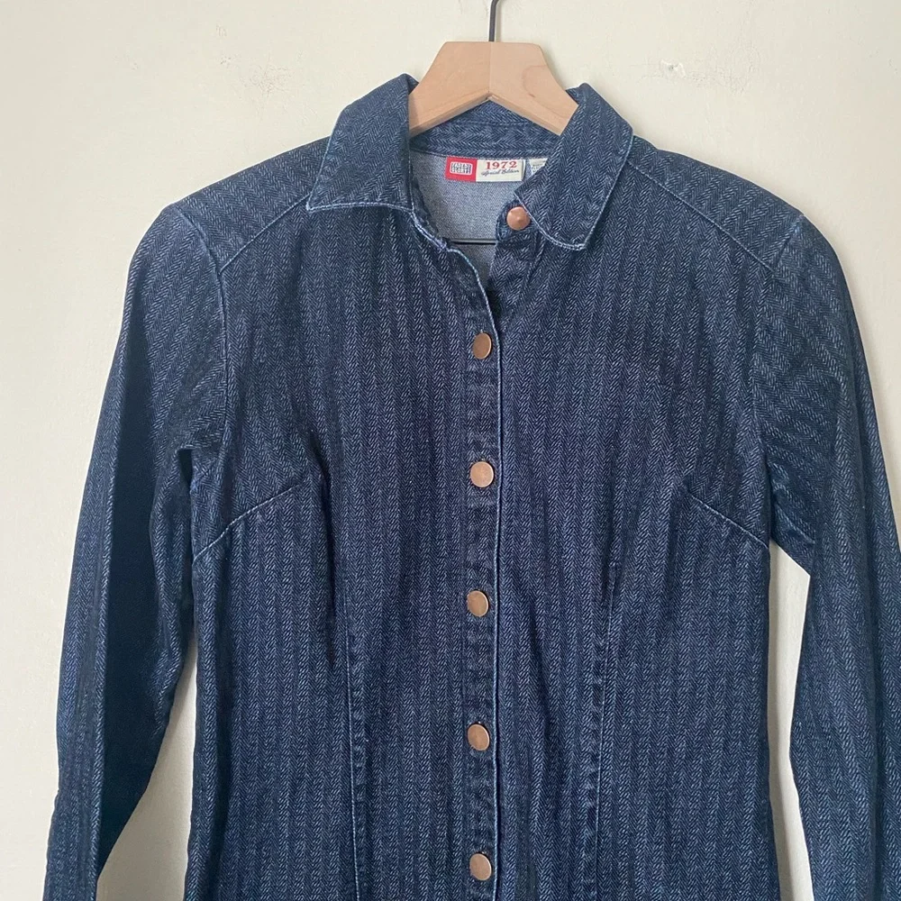 Y2K Faded Glory Button Front Shirt Dress Brushed Denim Dark Indigo Small - Picture 3 of 5